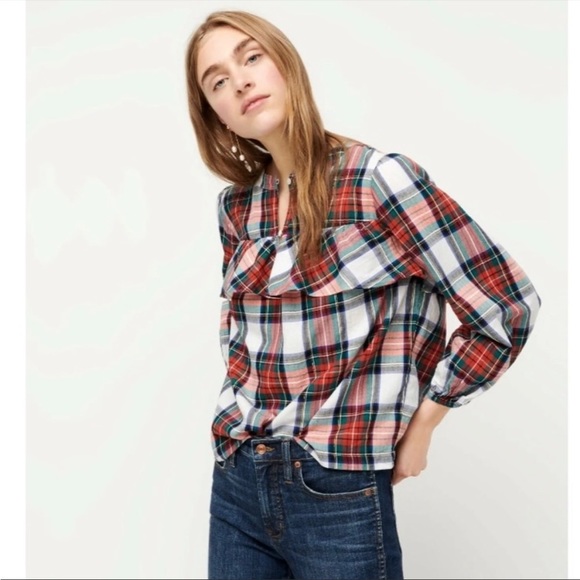 J. Crew Tops - J. Crew Snowy Stewart Tartan Plaid Ruffle Popover Top in Size Extra Extra‎ Small